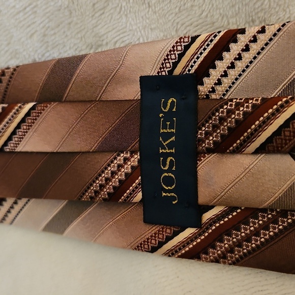 Vtg JOSKE'S 1980s Brown Striped Slim Clip-on Tie - Picture 6 of 8